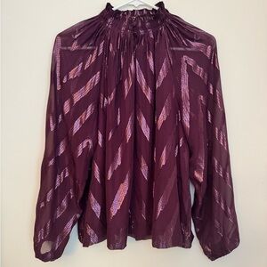 Marie Oliver Silk Ruffled Stand Collar Blouse Size Medium Purple Metallic Top